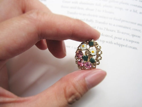 ヴィンテージイヤリング*フラワーとピンクのグラスビジュー*1950's