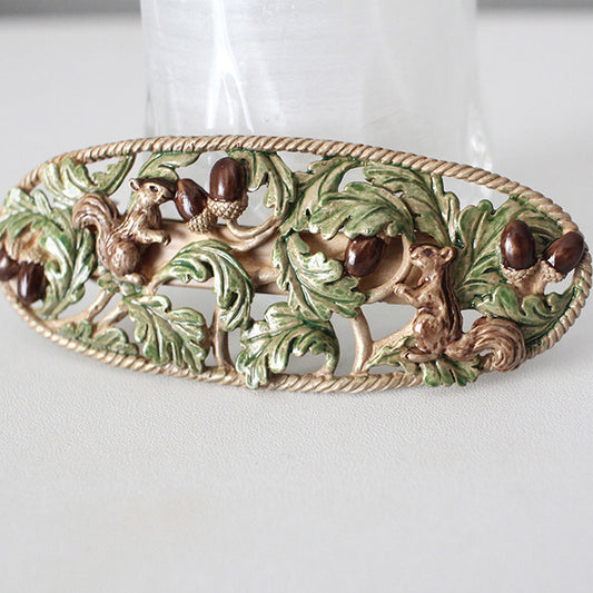 【ラス2!】【CP送料込】「デビットホープの森 / バレッタ / Palnart Poc」リスとどんぐりの木のヘアバレッタ【生産終了・在庫限り】