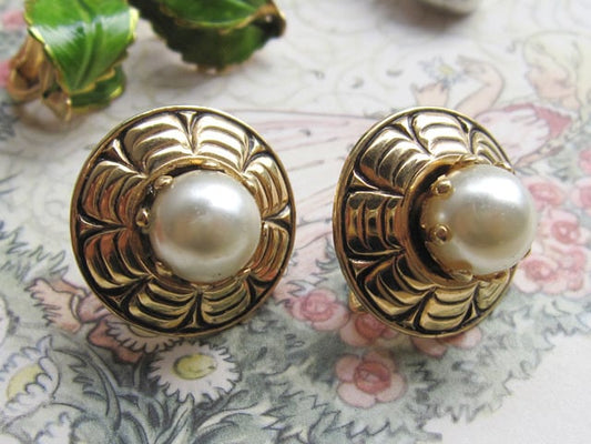 ヴィンテージイヤリング*パール*モダンデザイン*1950's
