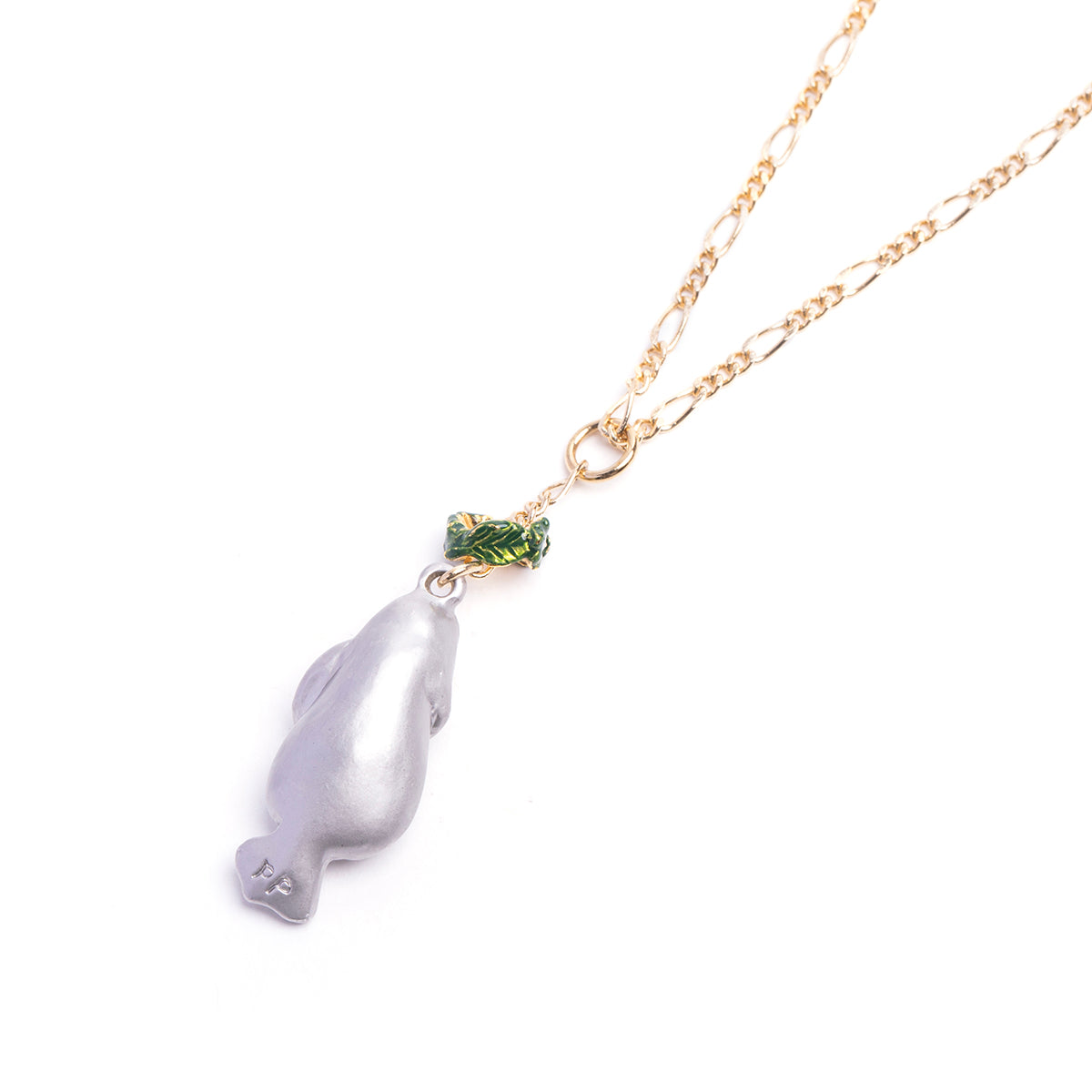 【CP送料込】「 水族館暮らし / ネックレス / Palnart Poc」野菜の冠を被ったマナティーのペンダントネックレス / グリーンのビジュー【残り僅か!】