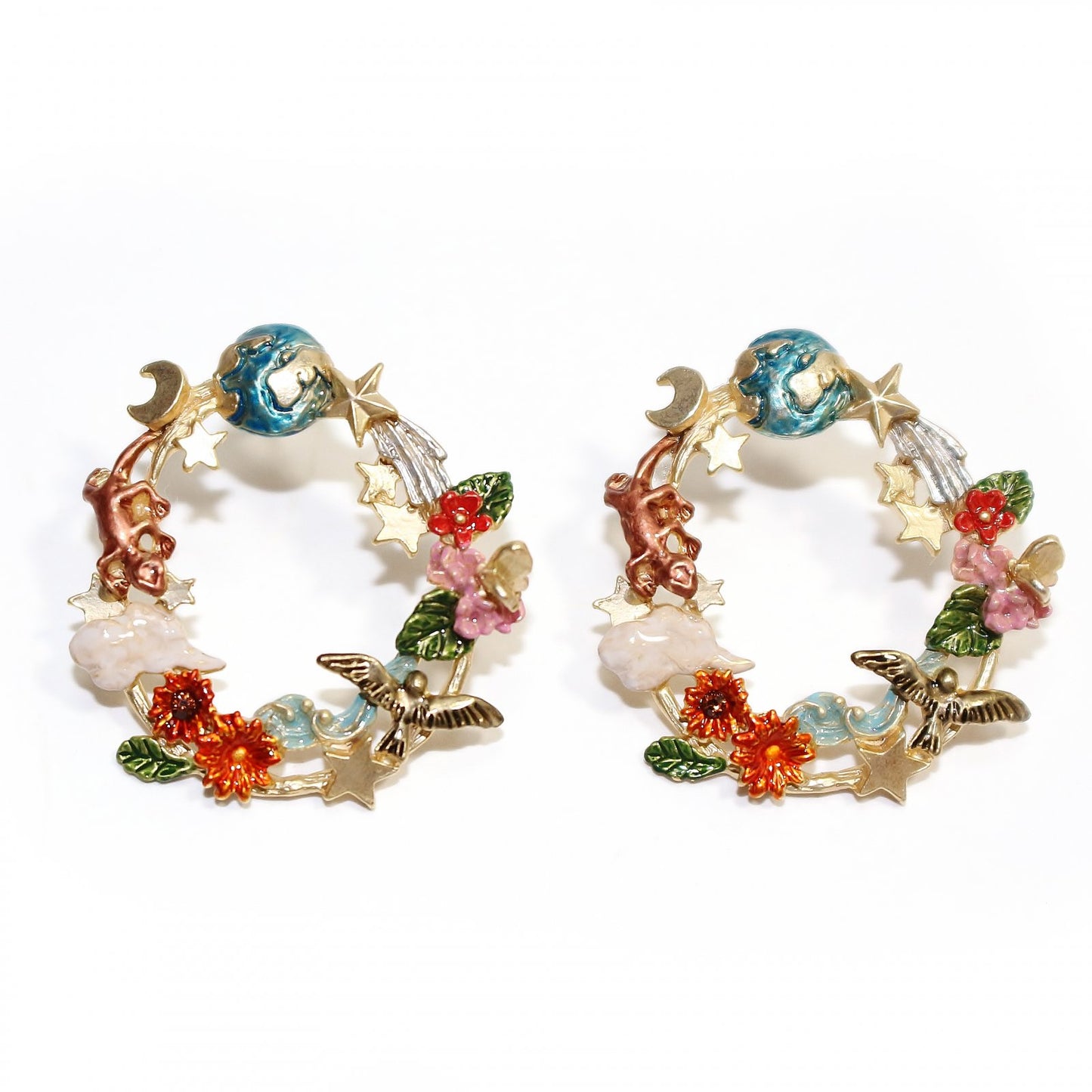 【CP送料込】【今だけ旧価格・ラス1!】「円環世界 / ピアス / Palnart Poc」天体と地上の動植物のピアス / ムーン / スター / 鳥と花【残り僅か!】